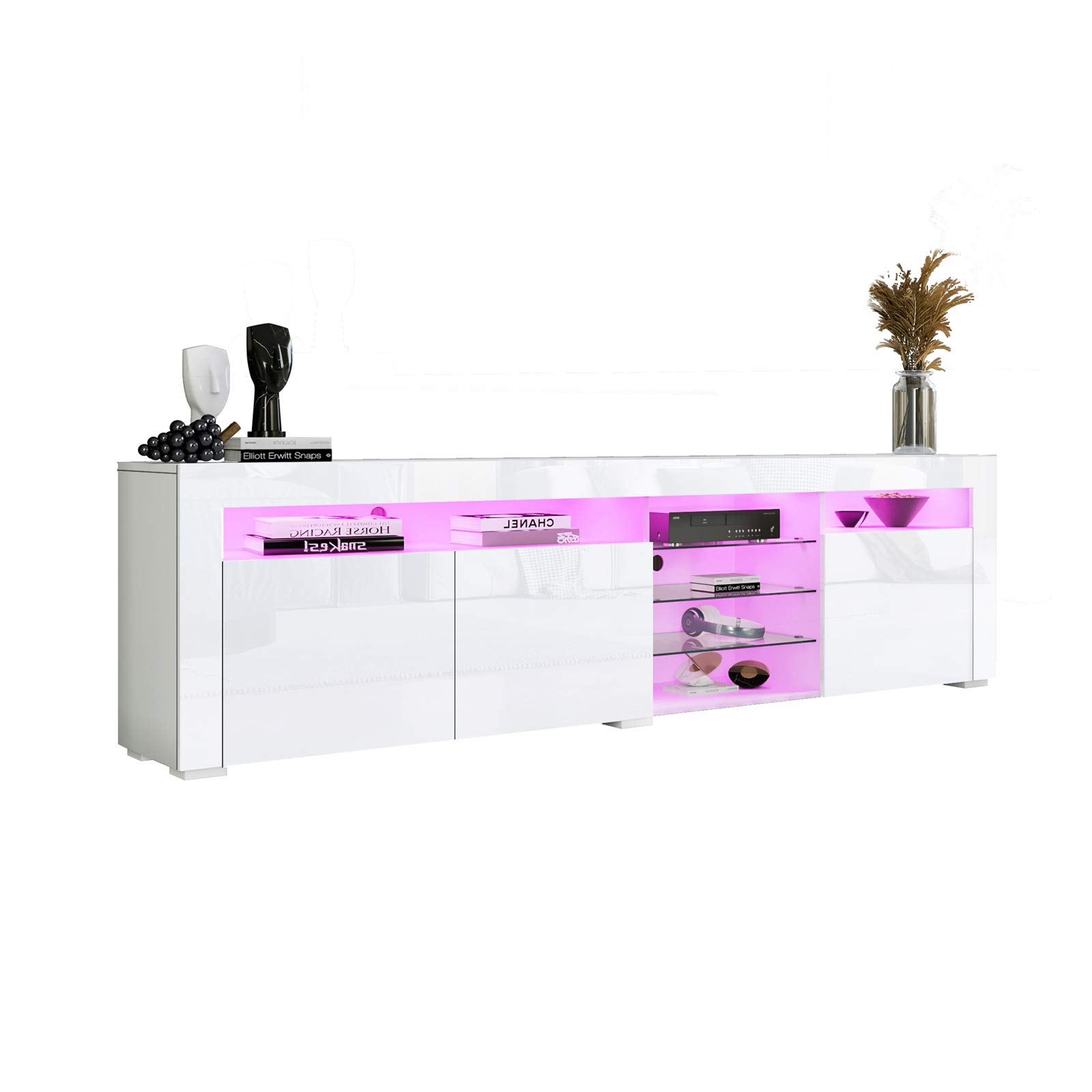 Moderne TV Tisch für Wohnzimmer, Hochglanz Weiß Fernsehschrank 180cm