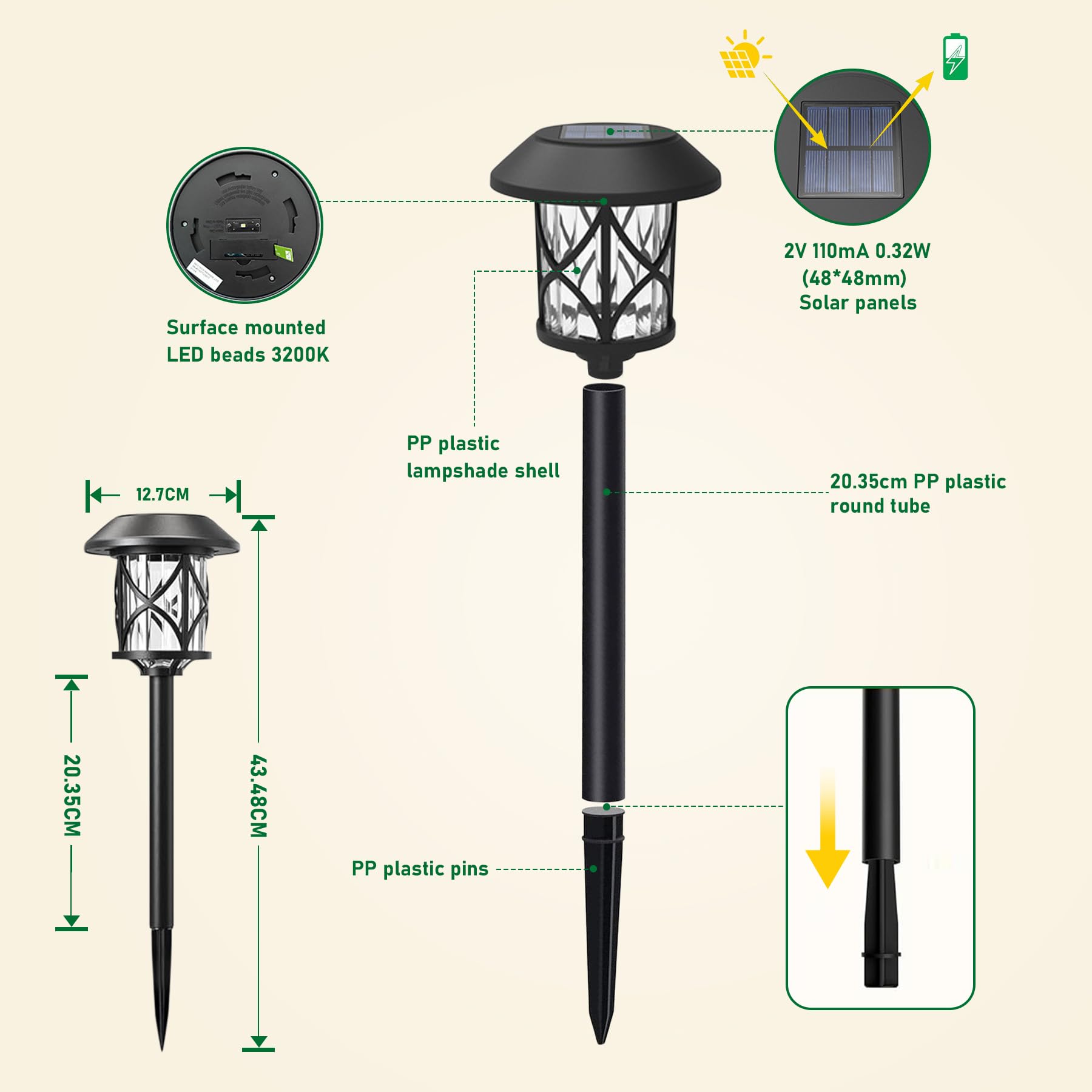 Quntis Luci Solari da Giardino LED 8 Pezzi Lampade Solari da Giardino con Automatica on/off 3200K Luci da Esterno Giardino Decorative IP65 Impermeabile per Cortile Prato Piscina Patio Vialetto Alberi