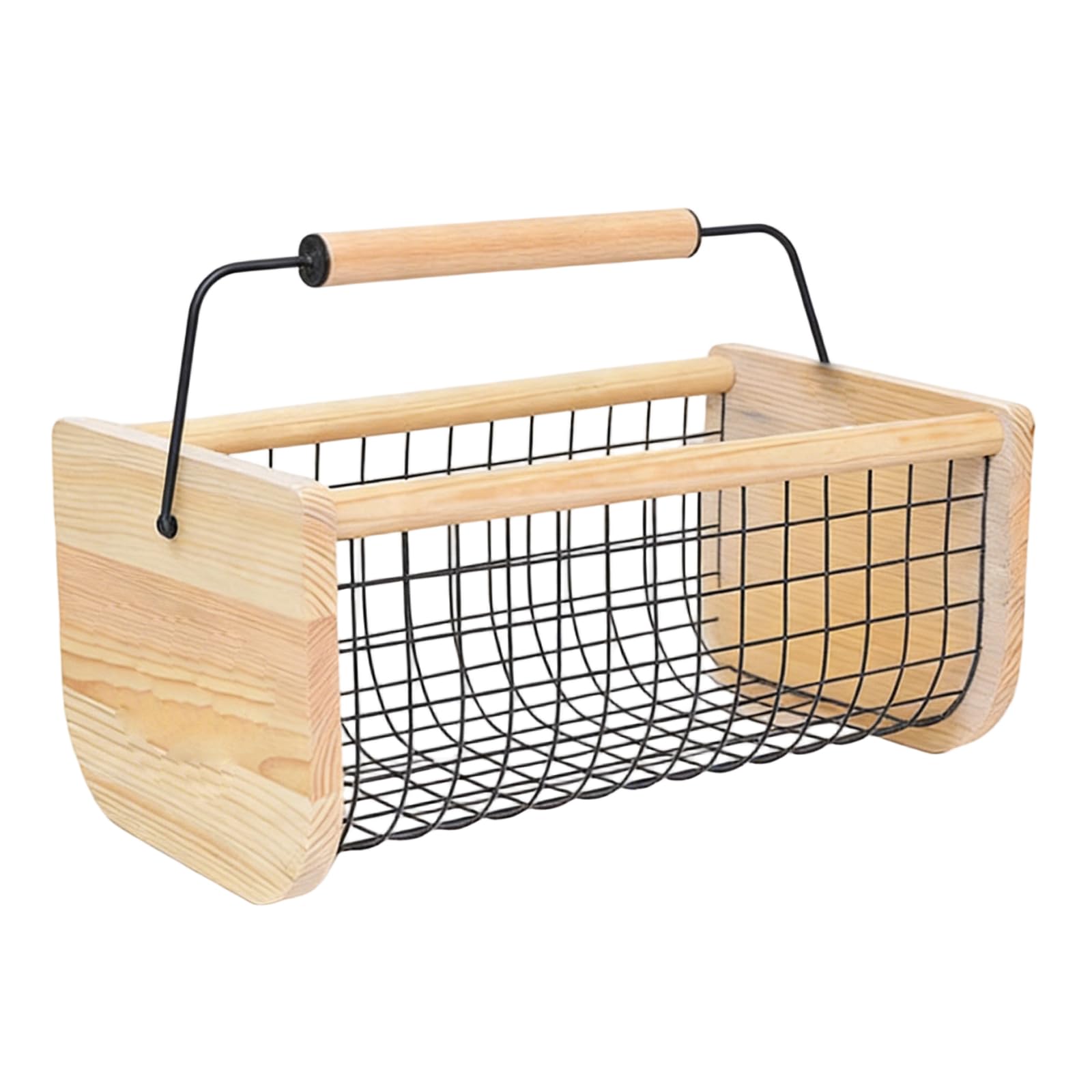 Fruit Vegetable Basket 41x23x18cm Iron Wire Organiser Basket with Wood Handle for Produce and Household Organization Elegant Wire