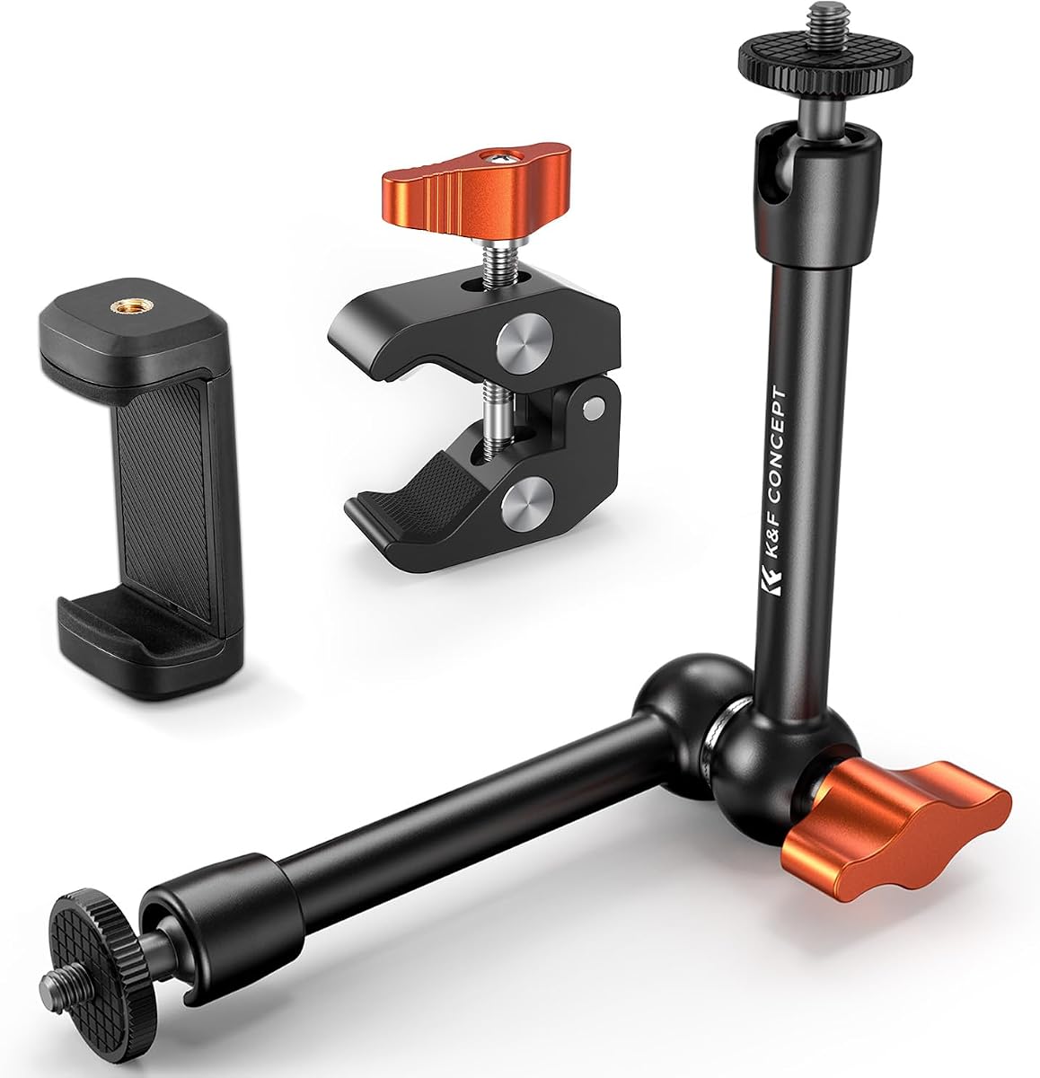 K&F CONCEPT Abrazadera de brazo mágico de 9,8" con soporte para teléfono | Soporte de brazo de cámara con cabezales esféricos de 360° para teléfono/luces LED/monitor/flash/micrófono/cámara DSLR, MS32
