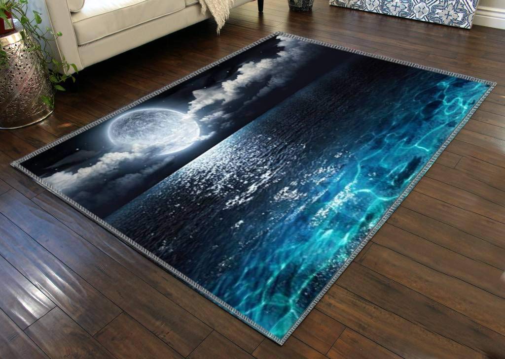 Area Rug Home Decor Baby Crawling Mats Non-Slip Pad Fantasy moon on transparent sea in the night claudy Bathroom Living Room Bedroom Kitchen Soft Floor Mat Outdoor Rug