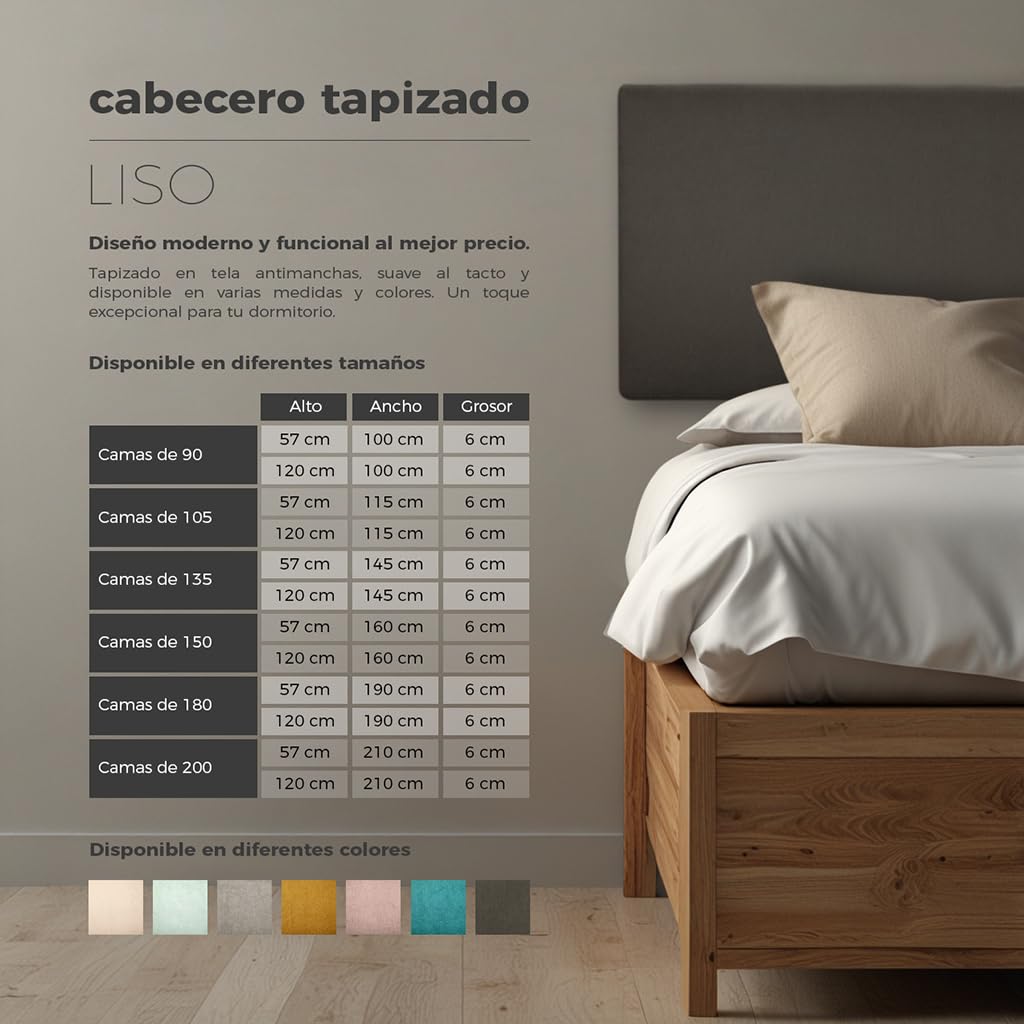 SUENOSZZZ-ESPECIALISTAS DEL DESCANSO Cabecero de Cama Liso tapizado en Tela para Camas de 90 y 105 (115 x 120 cm) Tela Verde Agua