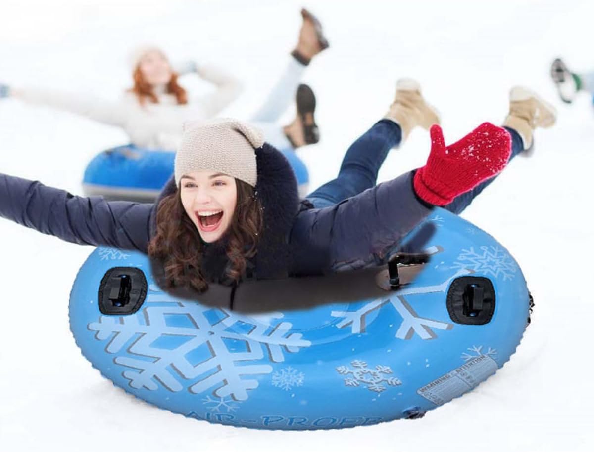 Inflatable PVC Snow Sled and Heavy Duty Snow Tube Thickened Cold-Resistant Winter Sled with Handles for Adults Outdoor and Sledding Sports Equipment