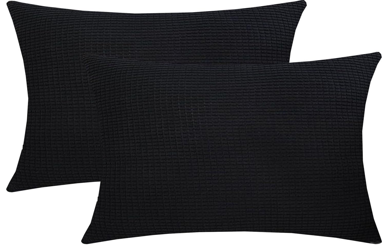 Cushion Covers Pack of 2 Large Decorative Square Throw Pillow Case Green/Brown/Grey/Blue for Sofa Living Room Couch,Rectangle Pillowcase Covers with Invisible Zipper(Black,50x90cm (Set of 2 ))