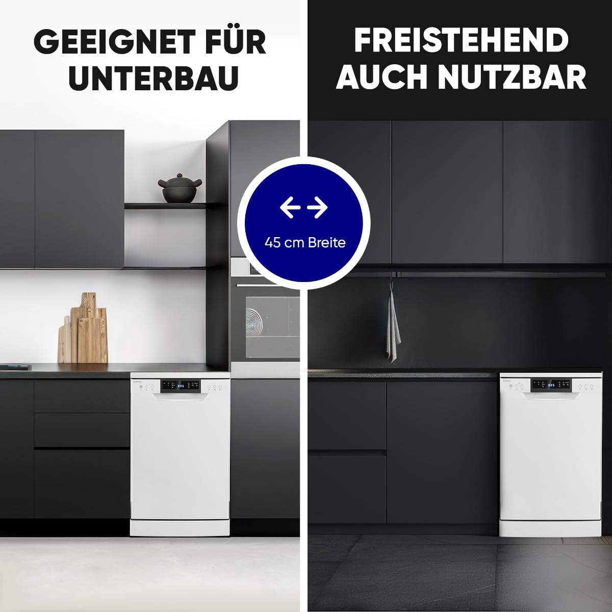 Bomann GSP 7418 Geschirrspüler 45 cm 10 Maßgedecke Stand Unterbau LED-Display weiß
