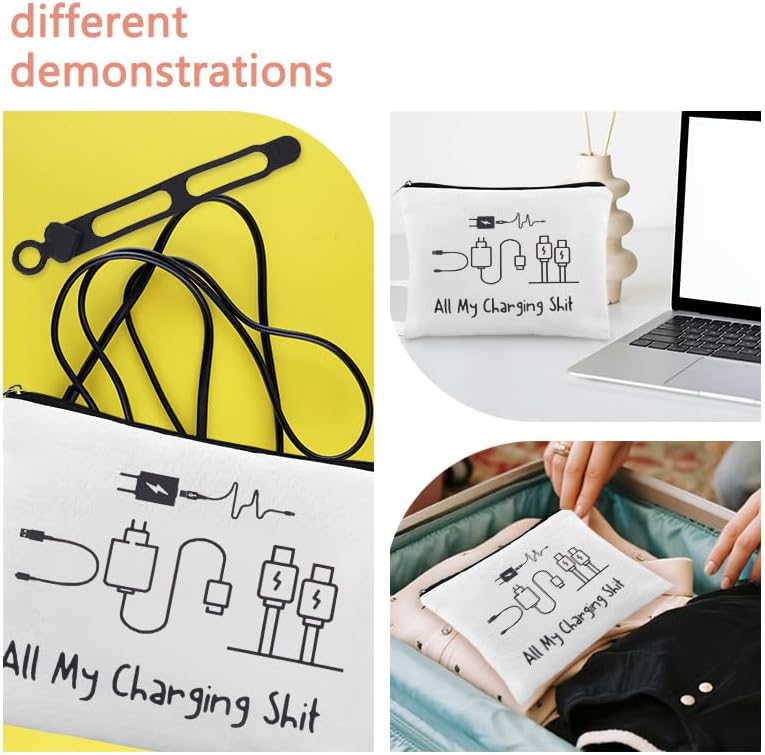 Funny Charging Makeup Bags for Women Men All My Charging Shit Travel Cosmetic Bag for Daughter Friends Birthday Christmas Gift for Women Men Charger Organiser Bags with Zipper Toiletry Bag Pouchs - Image 5