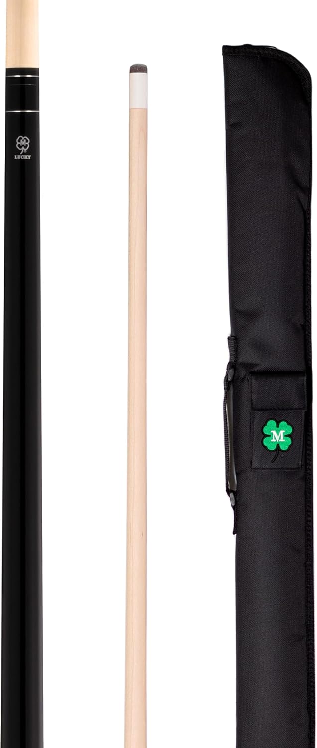 McDermott Lucky L1 Pool Billiard Cue, No Wrap, 13 mm Cue Tip, 3/8"-10 Joint, with Soft Case w/Embroidered Clover Logo