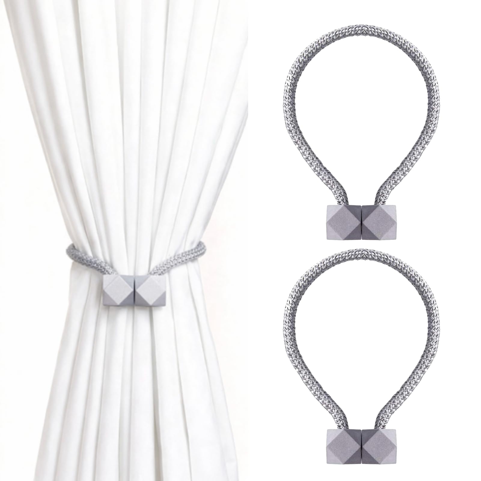 AropaeenGlowry 2 Pcs Magnetic Curtain Tie Backs, Modern Simple Style Drape Holdbacks, Magnetic Curtain Buckle Clips for Home Hotel Office Window Drapery Decoration (Grey)