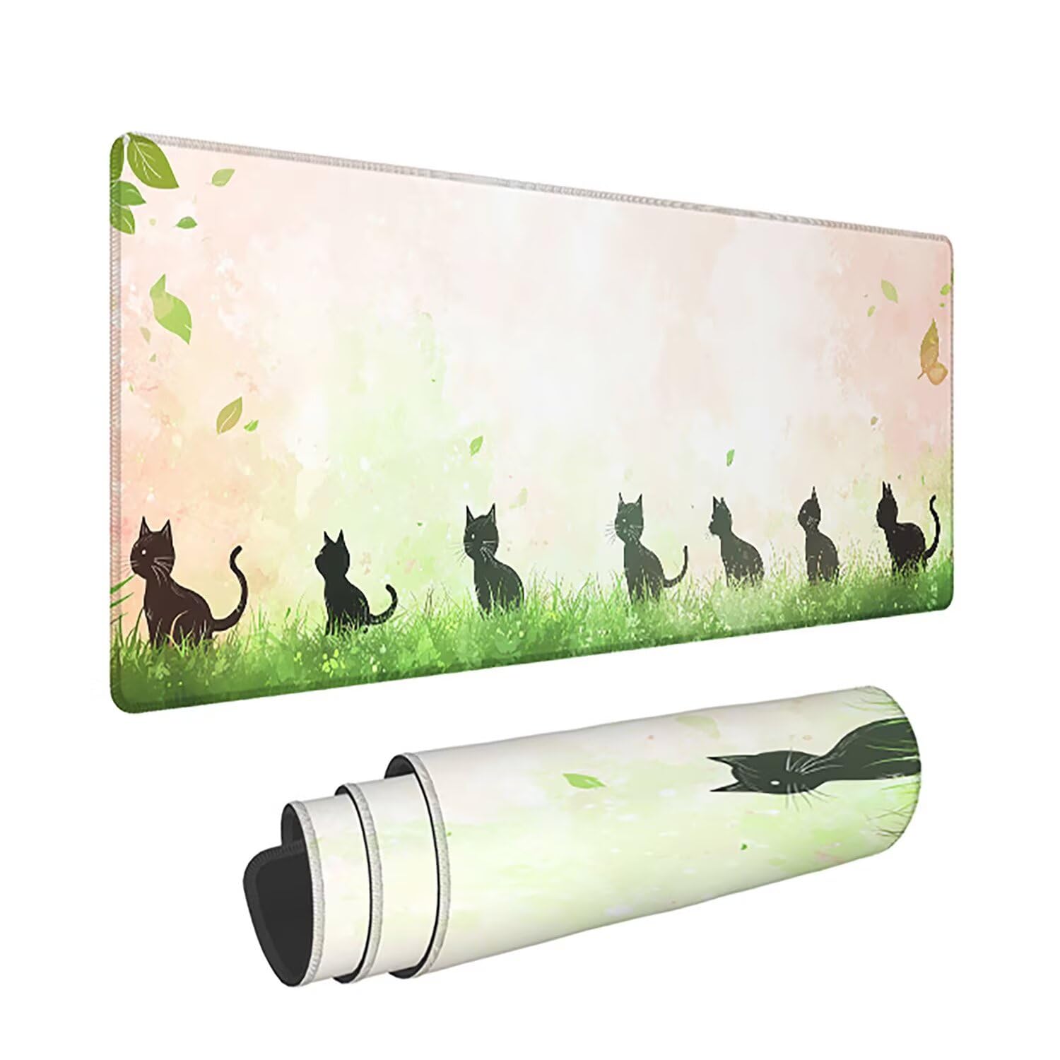 Podkładka pod mysz XXL Cat - 1400x600x3mm - Duża mata na biurko z przeszytymi krawędziami Wodoodporna antypoślizgowa do komputera, laptopa poprawia precyzję i szybkość. -36718