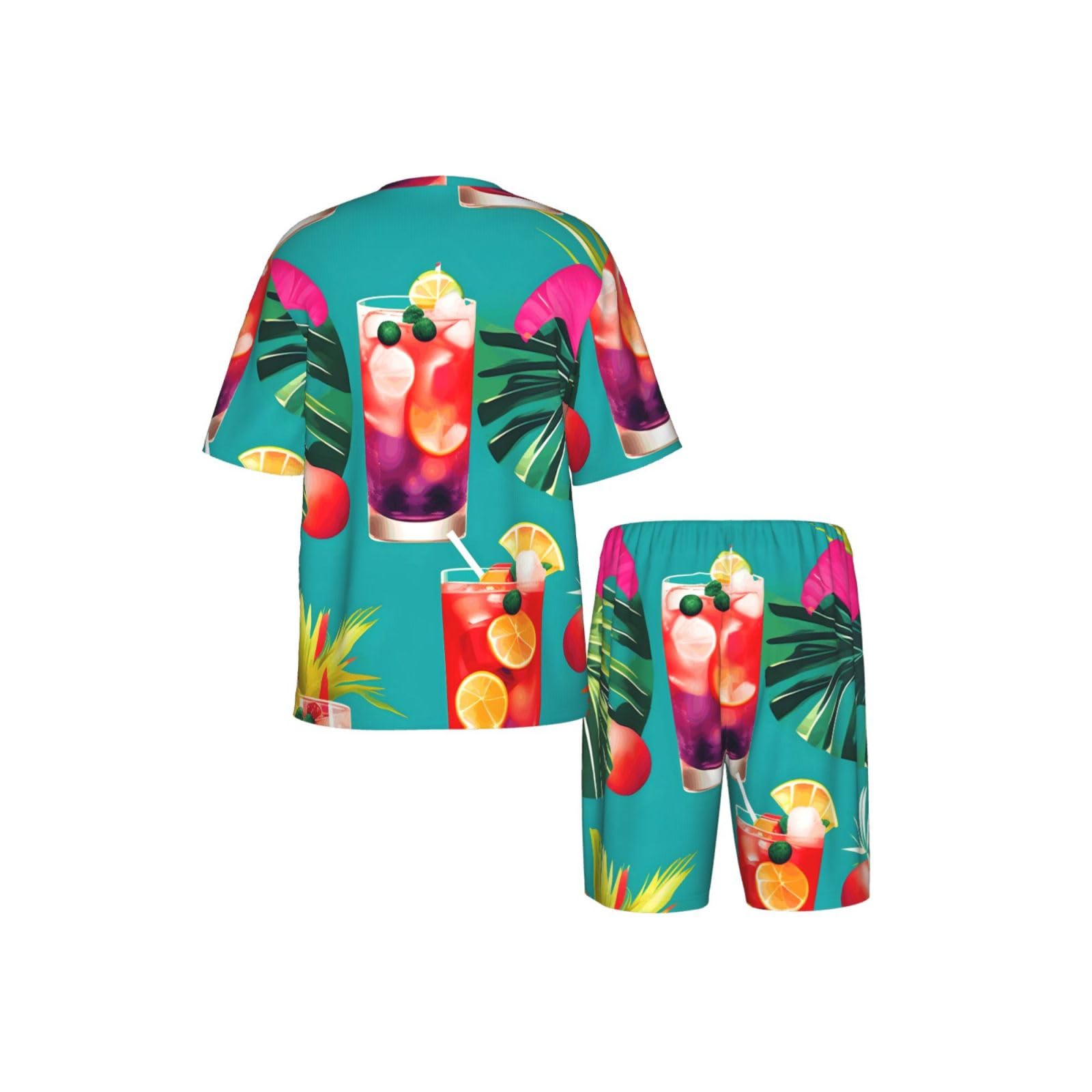Conjunto de pijama clásico con estampado de cócteles tropicales, pantalones cortos de pijama suaves para hombre, perfecto para las noches de verano