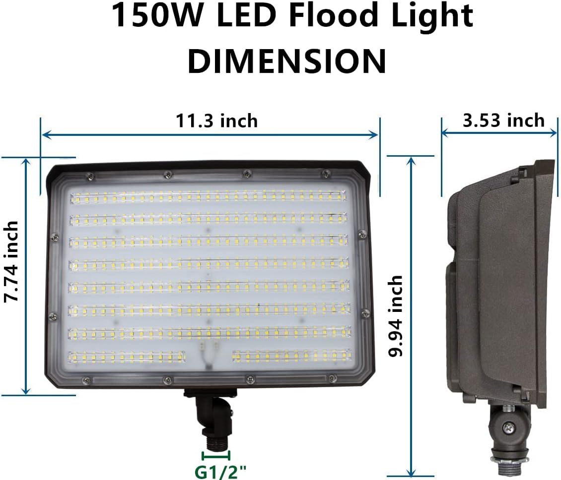 Uр Tо 40% оƒƒ 150W Outdoor LED Flood Light Dusk to Dawn with Knuckle, 21000LM 1500W Equivalent, 100-277V 5000K Daylight, ETL Commercial LED Flood Light Fixture, Outdoor Security Lighting for Landscape/Parking Lot