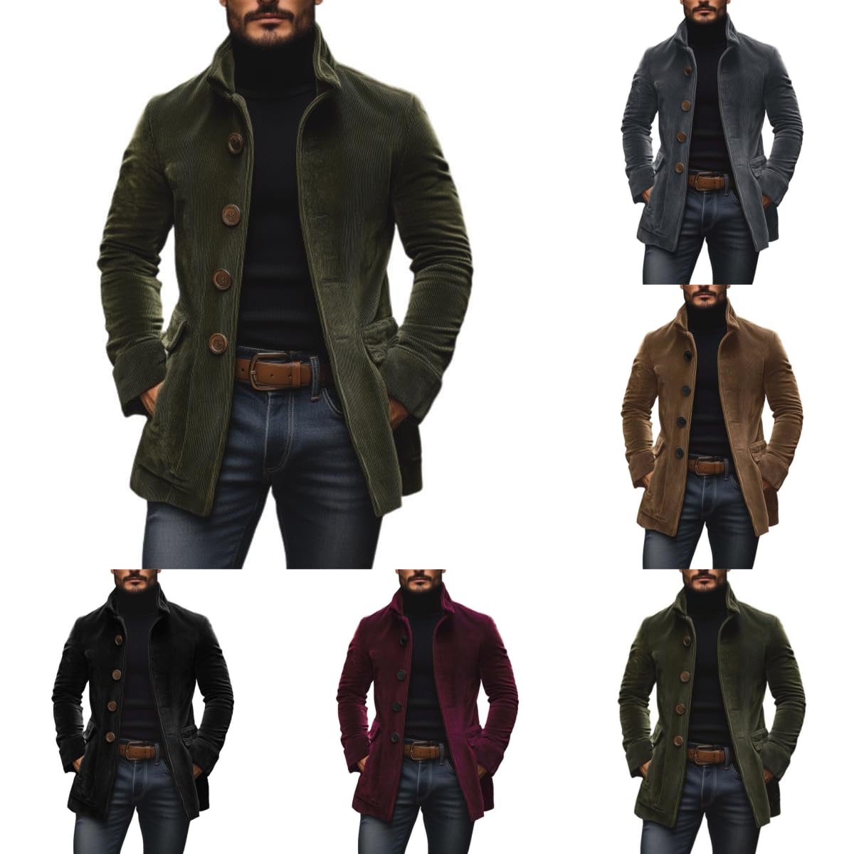 Trench Invernale Da Uomo In Velluto A Coste Giacca con Collo Alto Stile Retrò Monopetto Leggero E Comodo con Tasche