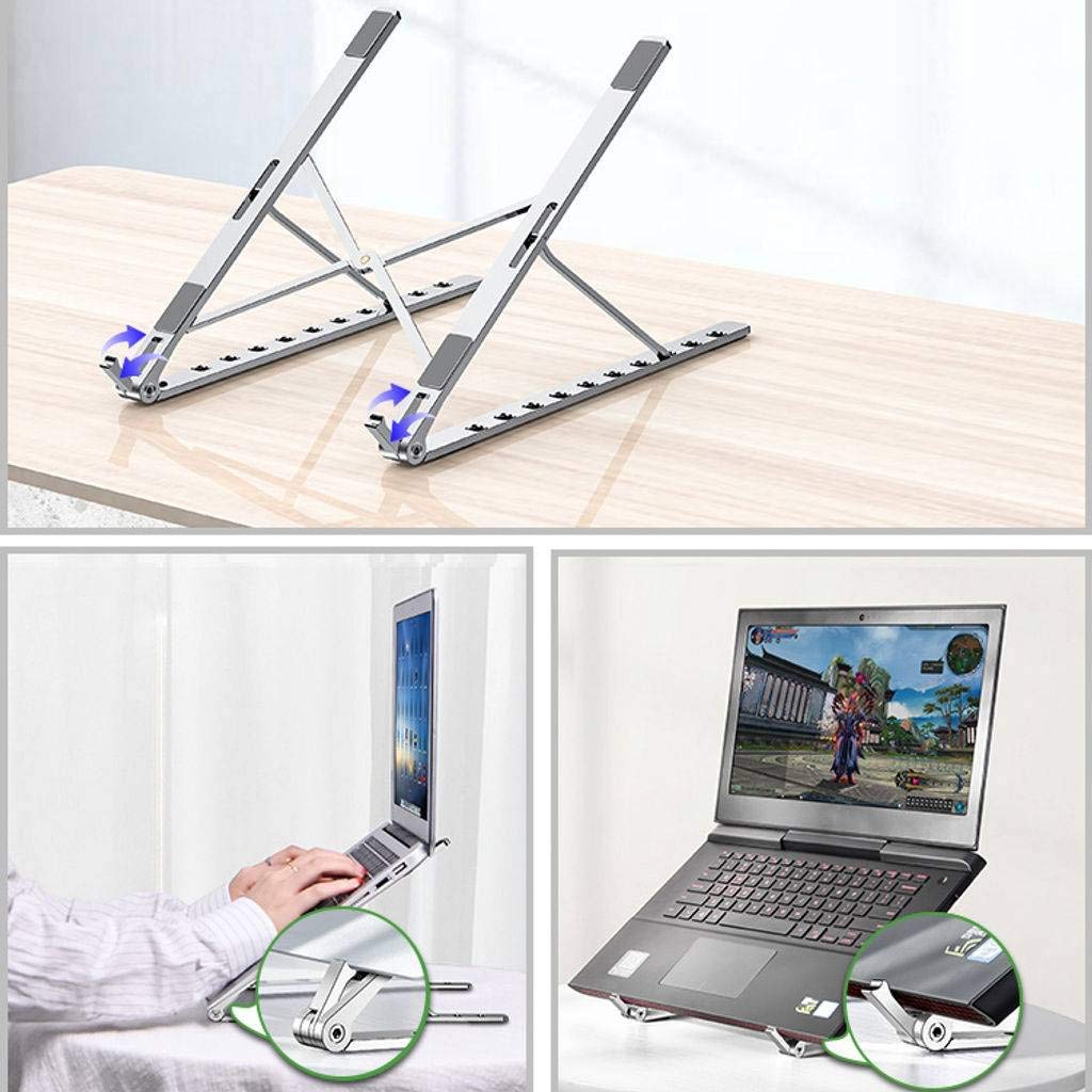 Supporto per Laptop, Supporto per Laptop Portatile Regolabile Supporto Multifunzione per Riser in Alluminio Pieghevole Adatto per Laptop da 11-17 Pollici Tablet Notebook-Grigio