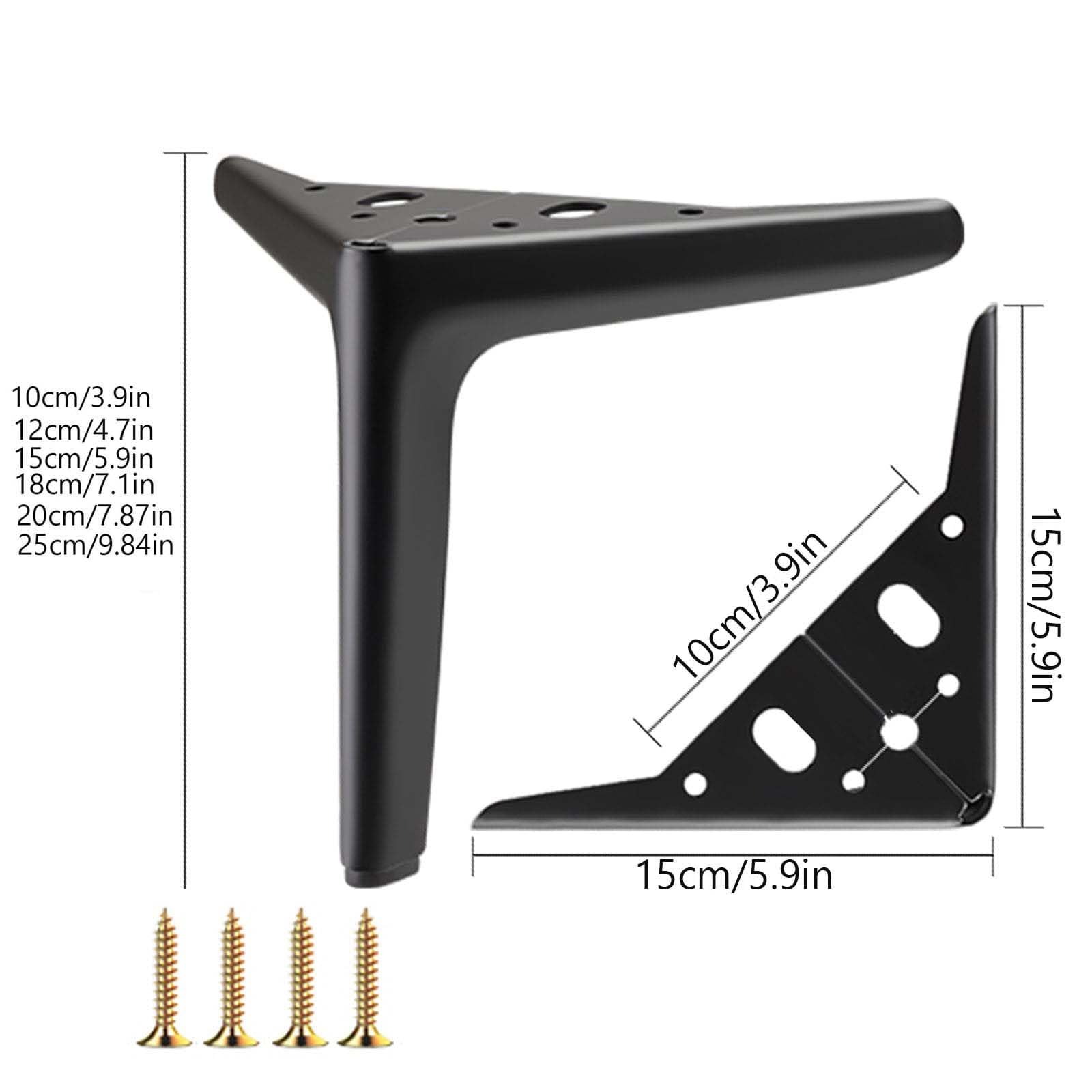 4 patas ajustables de metal negro para mesa, diseño triangular moderno para sofá, armario, mesita de noche, soporte de TV y tocador de baño, patas de muebles de 20 cm