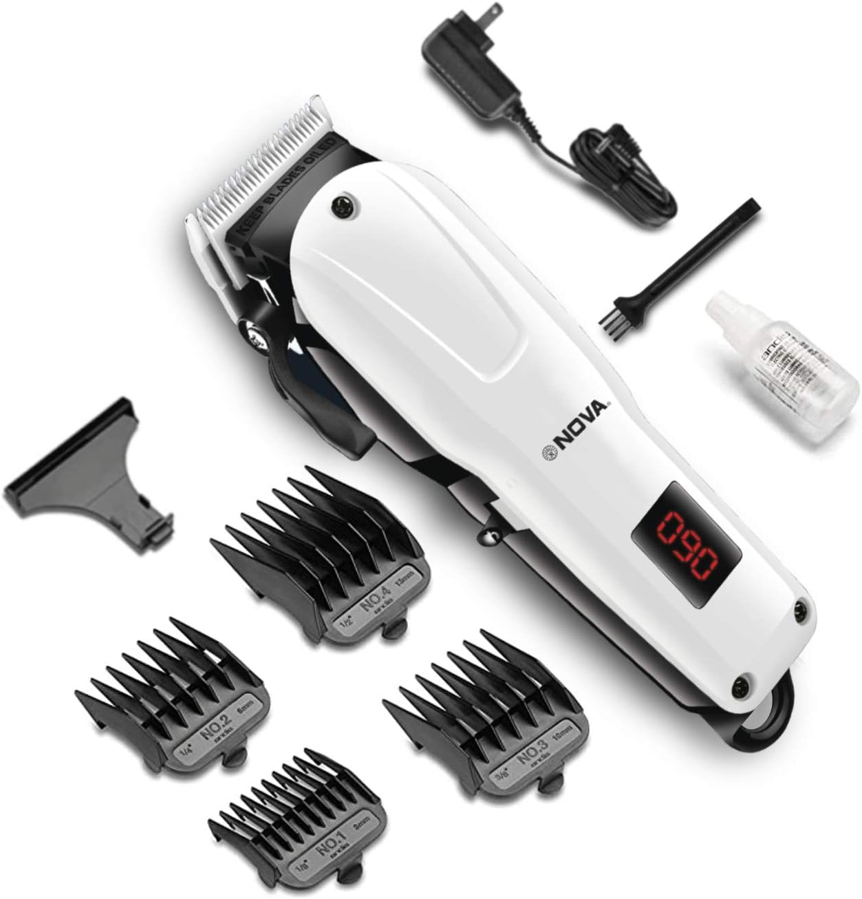 Nova NHT 1083 Professional Rechargeable & Cordless: 120 Minutes Runitme Digital Hair Clipper for Men (White)