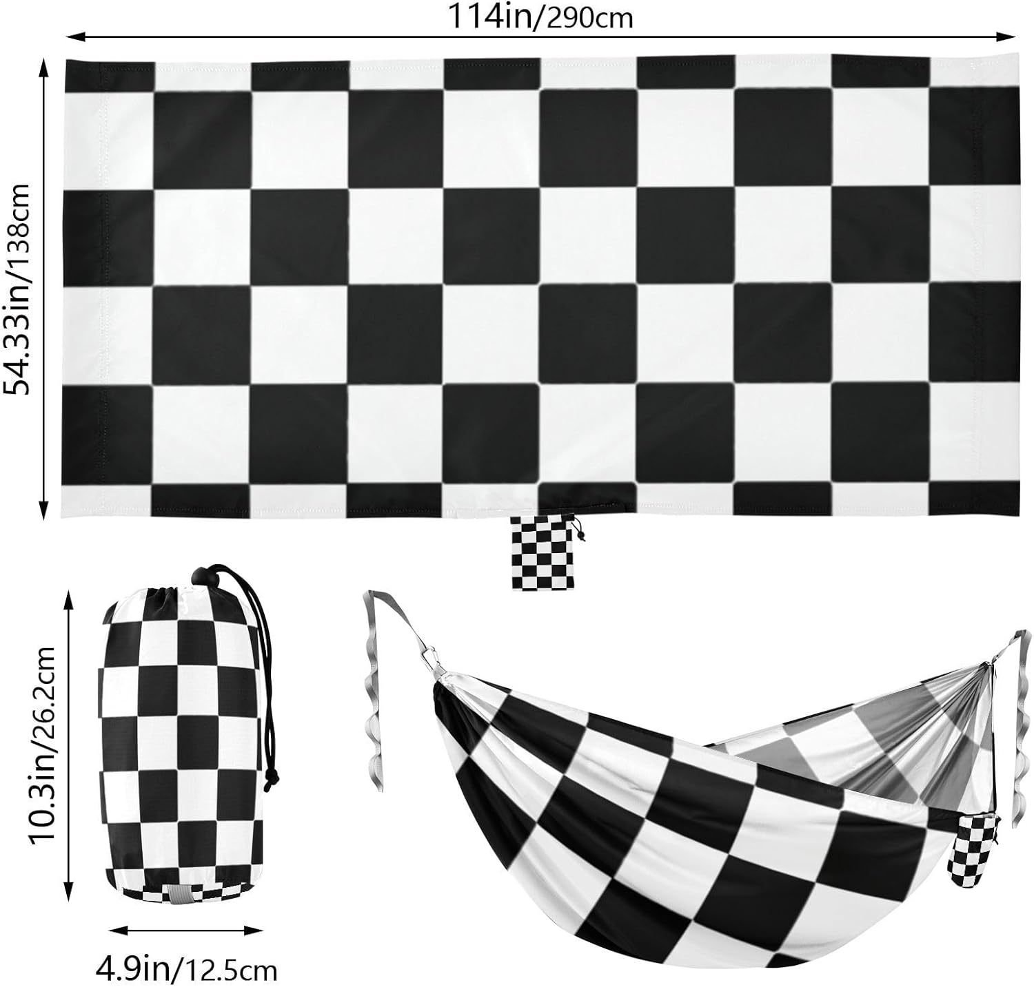 Buffalo Plaid Check Black White Hammocks for Camping with Tree Straps Hanging Hammock for Camping & Hiking Essential