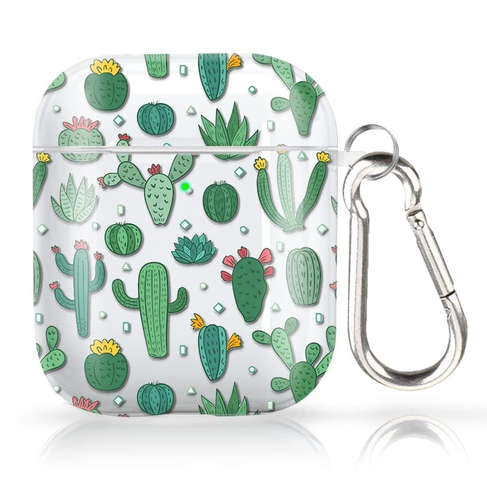 Portable Electronic Device Cover, Soft Silicone Shockproof Protective Case with Keychain for Apple AirPods 1st/2nd Generation Charging Case (Cute Cactus)