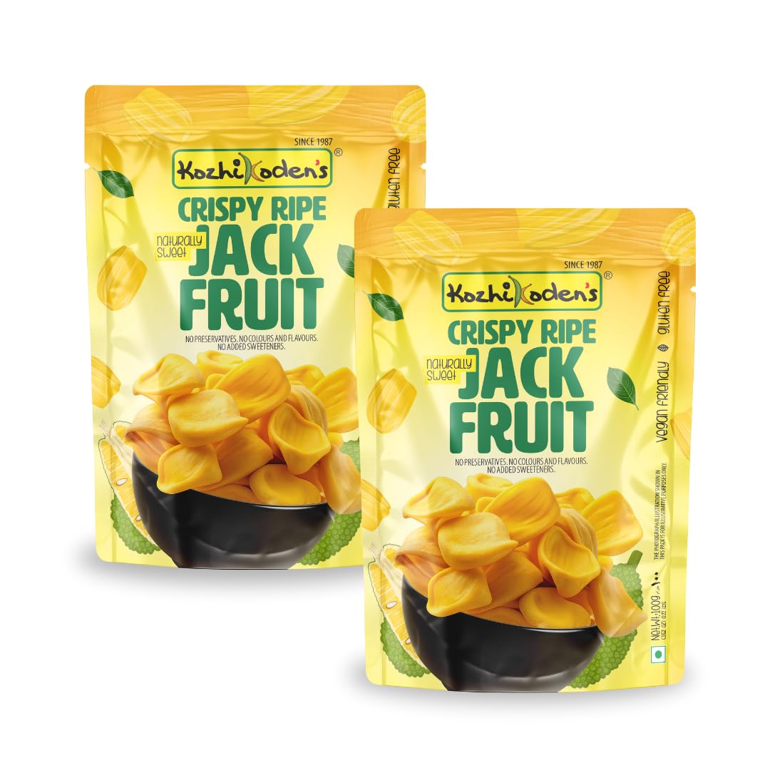 KOZHIKODEN'S Jackfruit Ripe Chips | Authentic Kerala Flavor | 200g (Pack of 2 x 100g) | Vacuum-fried, Crispy Snack | Naturally Sweet | Made with 100% Pure Oil | Made With Organic Ripe Jackfruit