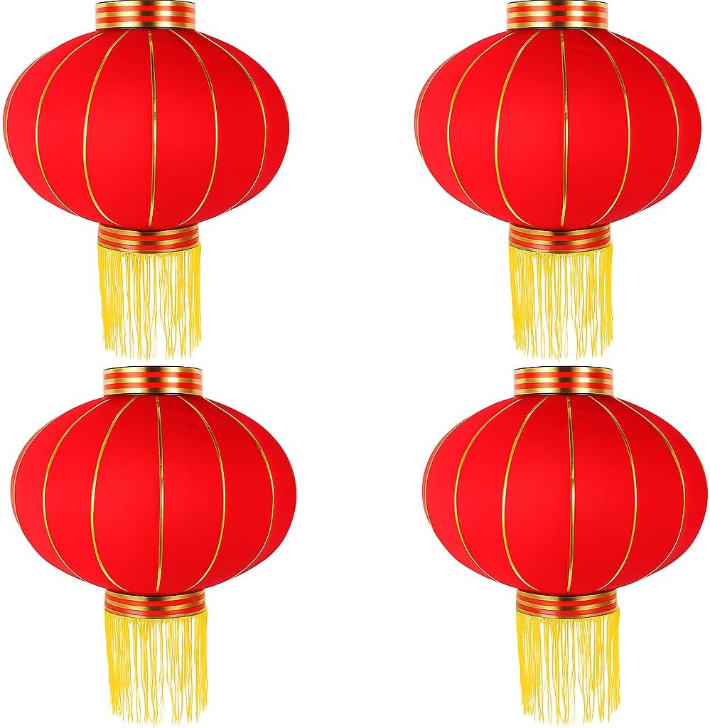 Traditional Chinese Hanging Lanterns, Decorative Indoor Red Silk Fabric Lamps. (4)