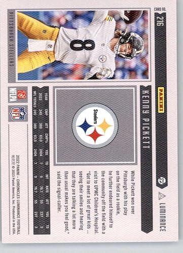 Miniatura 2 de 2022 Panini Chronicles Luminance Update Rookies #216 Kenny Pickett Pittsburgh Steelers RC Rookie Card Official NFL Football Card in Raw (NM or