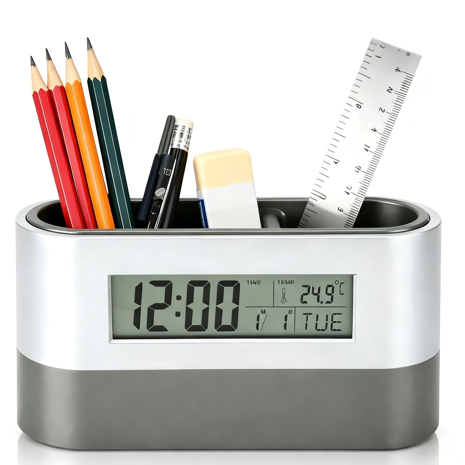 Amazon.com: Jwthee Desktop Pencil Cup, LCD Electronic Clock Pen