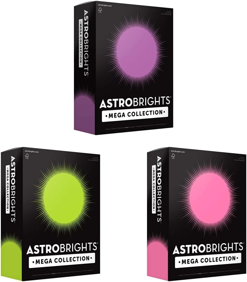 Astrobrights Mega Collection - Neon Green & Pink Colored Paper, 8 x 11