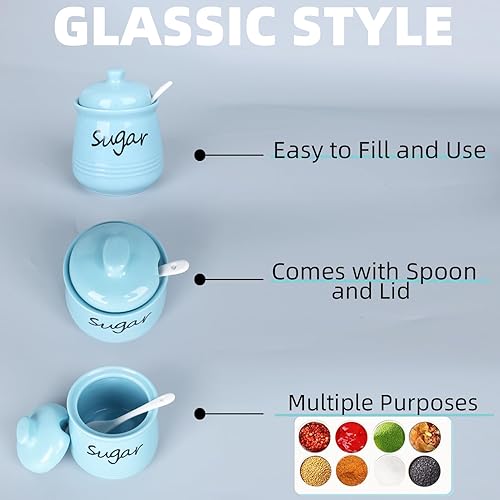 Miniatura 3 de HAOTOP Azucarero de 12 onzas con tapa y cuchara, dispensador de azúcar de cerámica, contenedor de azúcar, accesorios de barra de café, recipientes