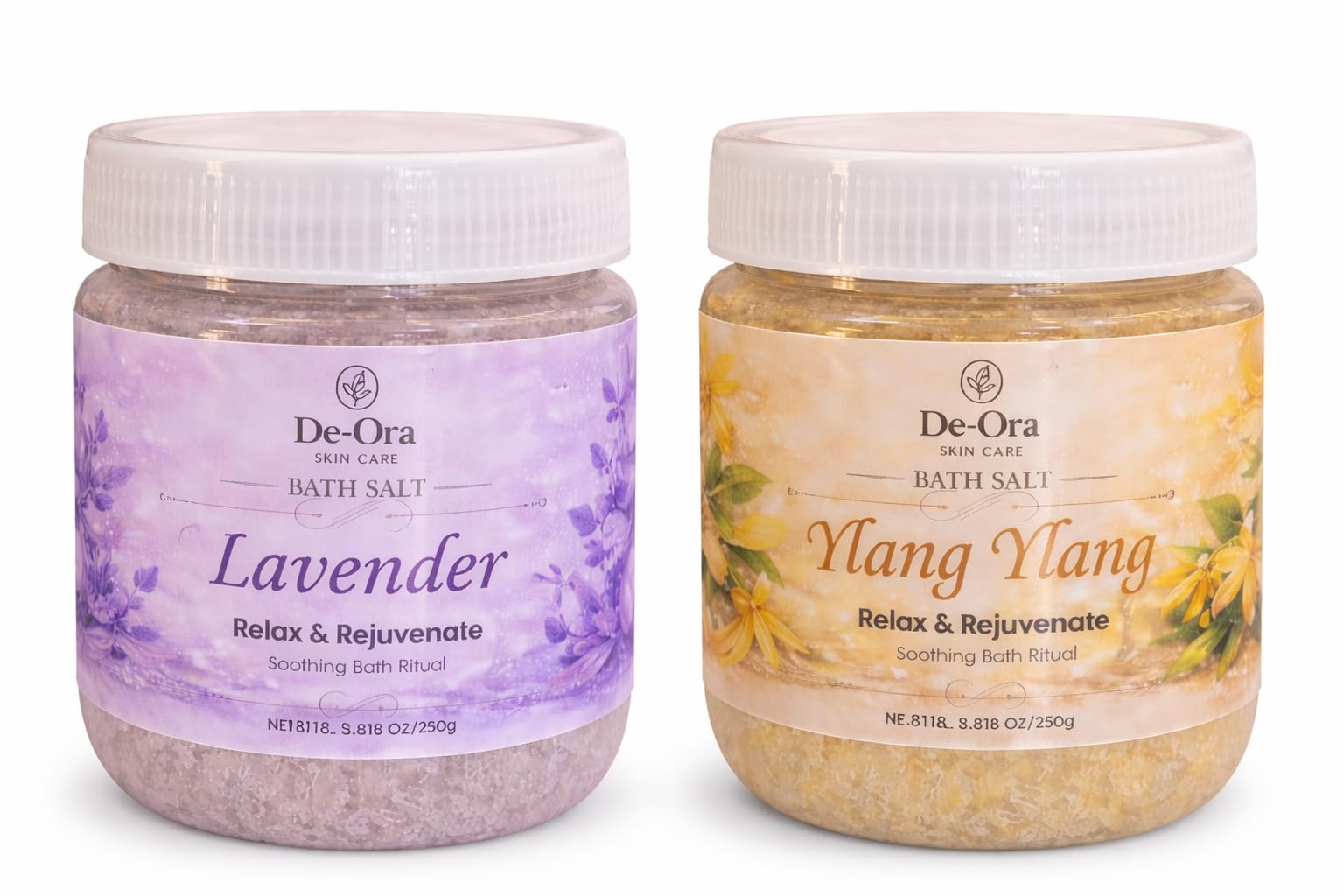 De-Ora Bath Salt Combo Pack of 2, Lavender and Ylang Ylang, 250g Each, Aromatherapy Soak for Relaxation, Stress Relief and Skin Rejuvenation-image-6