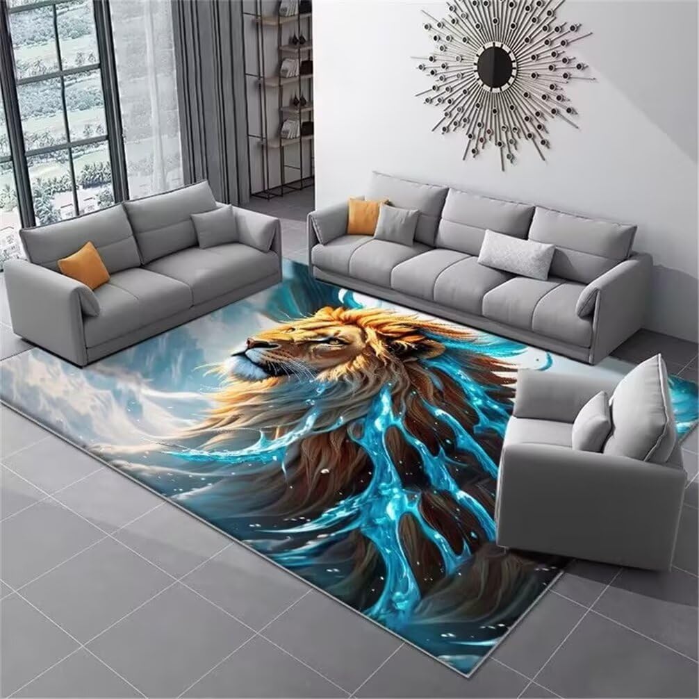 Tapis de chambre enfant bleu 60x110 cm avec jolis motifs d'animaux 3D
