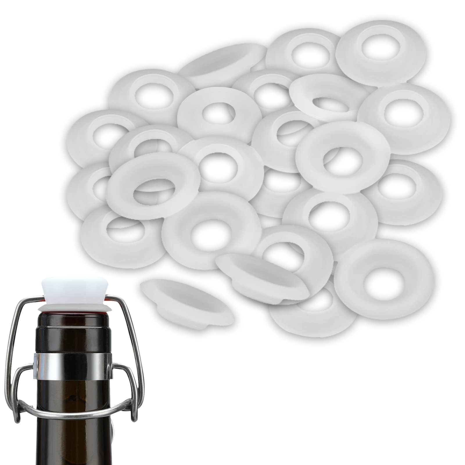 25 Pezzi Guarnizioni Tappi Bottiglie Vetro,Silicone Guarnizione,Guarnizioni Bottiglie Vetro,Guarnizioni Bottiglia Vetro Tappi Silicone,Rondella in Gomma per cap Swing Top Bottiglia di Vetro White