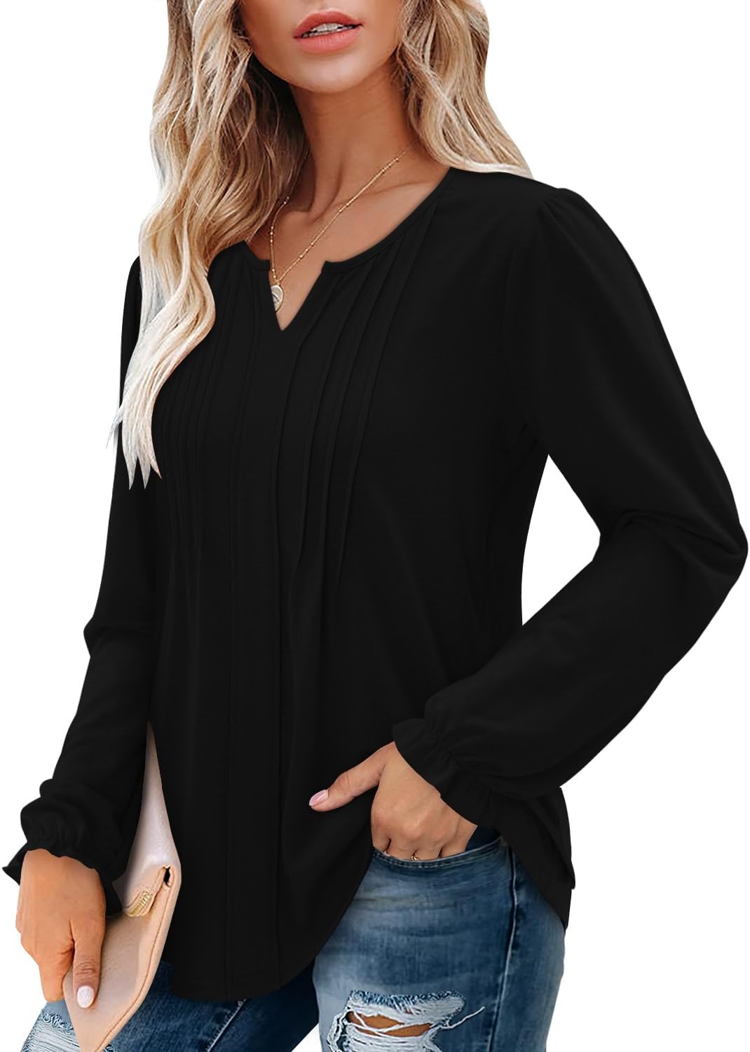 Angerella Long Sleeve Shirts for Women Comfy V Neck Fall Tops Dressy Casual Blouses Trendy Tunic Tops for Leggings S-3XL - Image 4