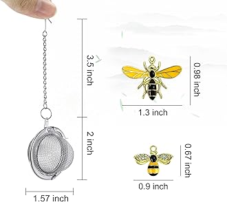 Stainless Steel Mesh Tea Infuser, 2.1 inch Tea Ball with Honey Bee Pendant Tea Strainer Tea Diffuser Tea Steeper for Filtering Tea,Tea Infusers for Loose Tea (Bee, 2PC)