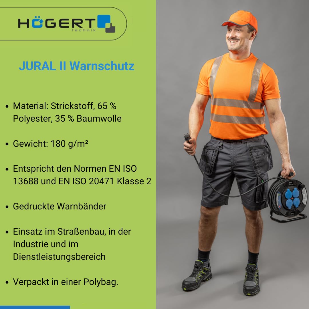 Högert Technik - JURAL II koszulka ostrzegawcza z polibawełny | pomarańczowa 2XL (56) | kamizelka odblaskowa, oddychająca, lekka koszulka z krótkim rękawem, odzież robocza, widoczność