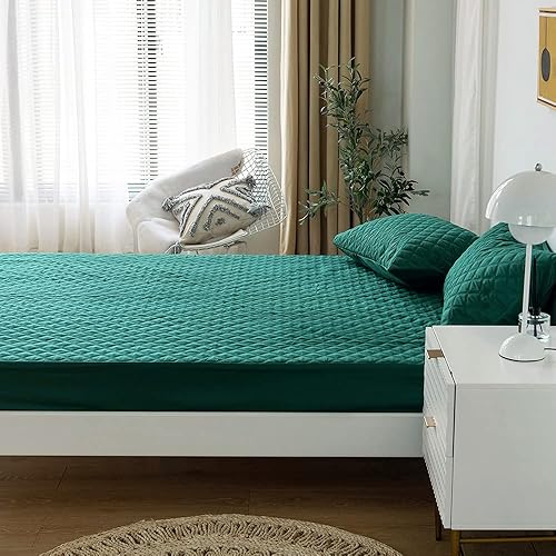 Miniatura 6 de vctops Sábana bajera acolchada impermeable, protector de colchón ultra suave, elástico y ajustable con bolsillo profundo (verde, individual)