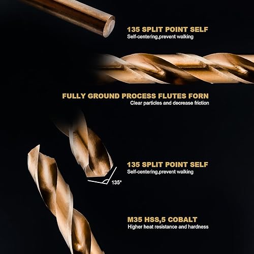 Miniatura 2 de HIDOTOL Juego de brocas de cobalto M35 HSS para acero endurecido fraccionario 116"-12", letra A - Z, alambre #1 - #60 con caja de metal indexada