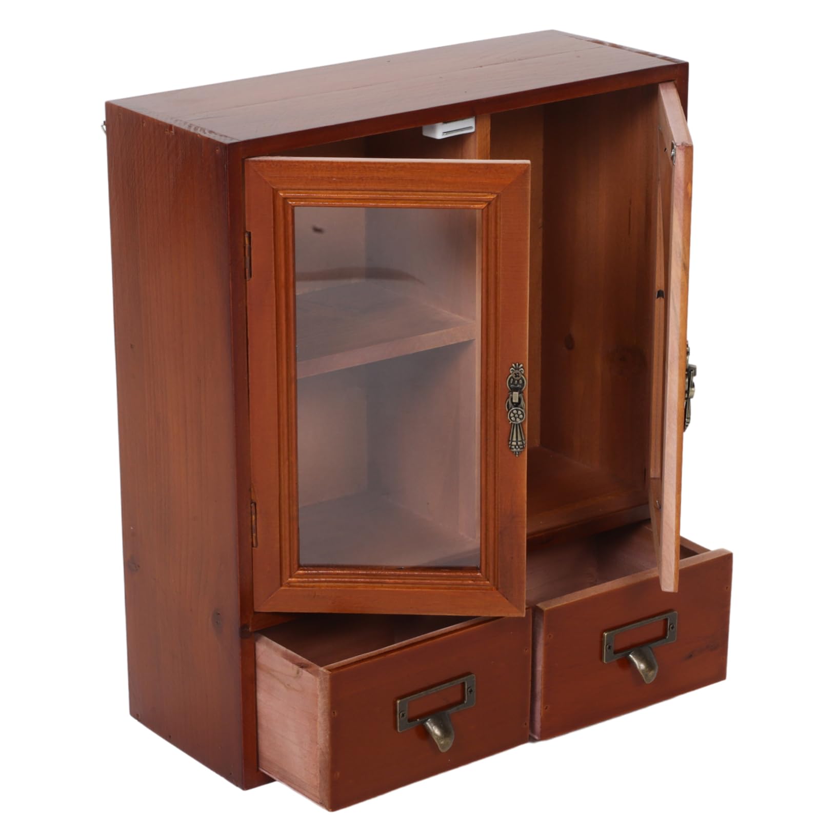 Armario de pared de madera vintage de alta gama con elegante estantería doble