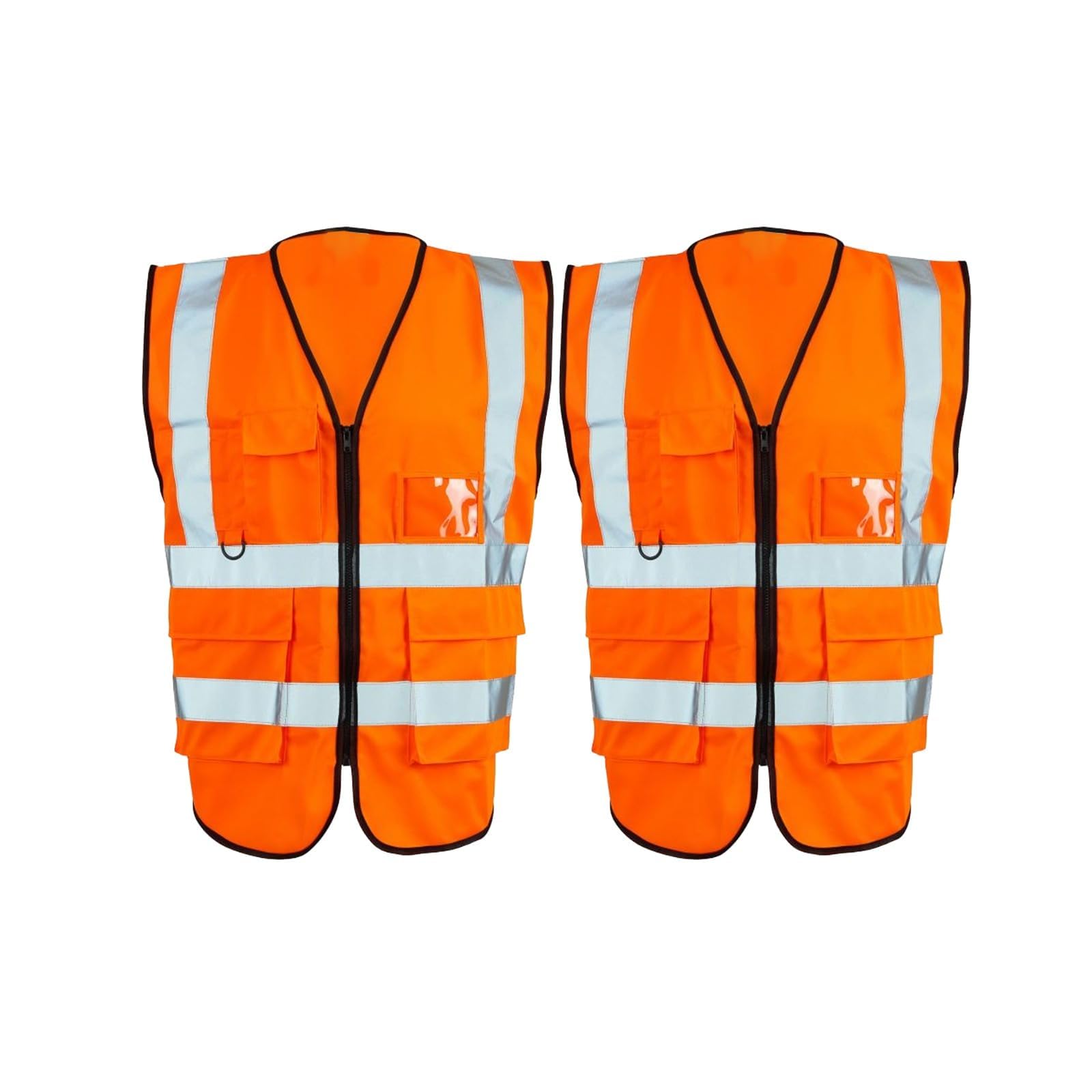 FAMBIZ Zipper Orange Hi Viz Vest Waistcoat, Lightweight & Comfortable Fit, Long-Lasting Wear, Enhanced Visibility Perfect For Roadside Work, Warehouses, Security Staff, Cycling, (2 Pcs, L)