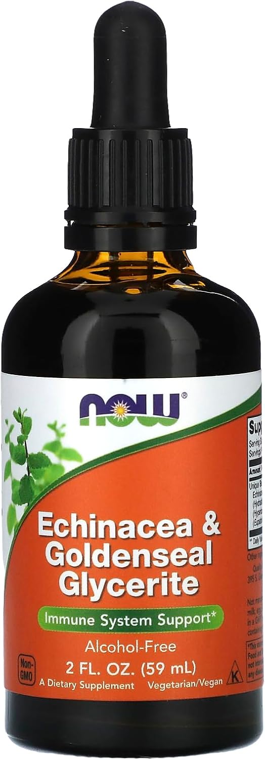 NOW Foods Supplements, Echinacea & Goldenseal Glycerite with Dropper, Immune System Support*, 2-Ounce NOW Foods Supplements, Echinacea & Goldenseal Glycerite with Dropper, Immune System Support*, 2-Ounce