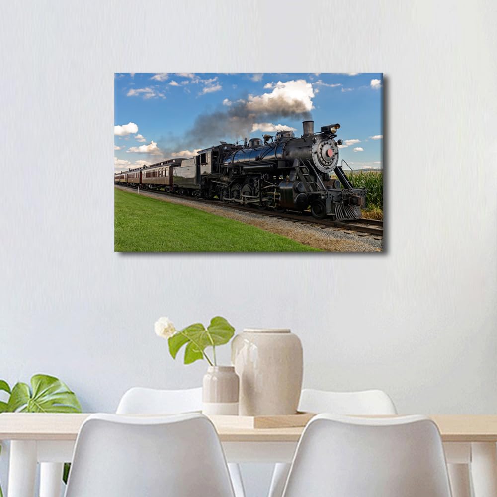Wall Art Panels for Living Room Wall Decor Canvas Party Decoration Wall Art Historic Steam Train Paintings 1 Piece Train Poster Pictures Modern Artwork Framed Home Decor Ready to Hang 24x16 in - Image 2