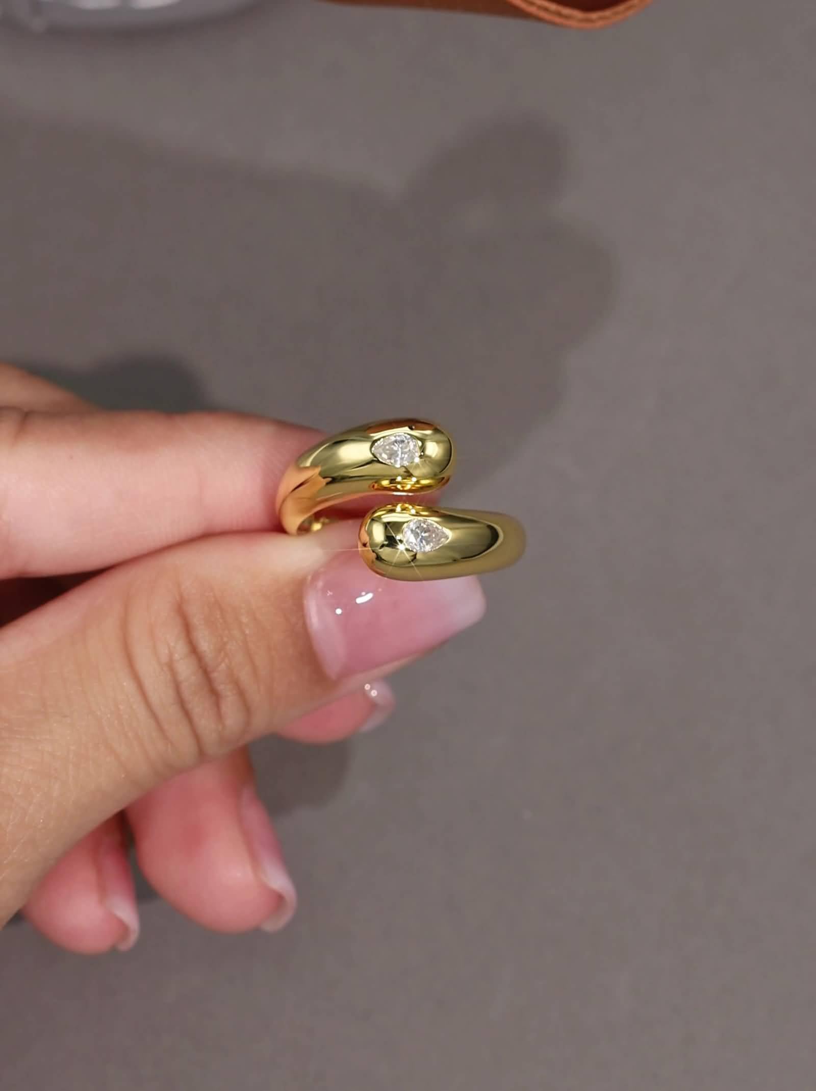 Anelli Donna Oro, Oro Giallo 9K/14K/18K Anello Aperto con moissanite a Forma di Pera da 3x4 mm