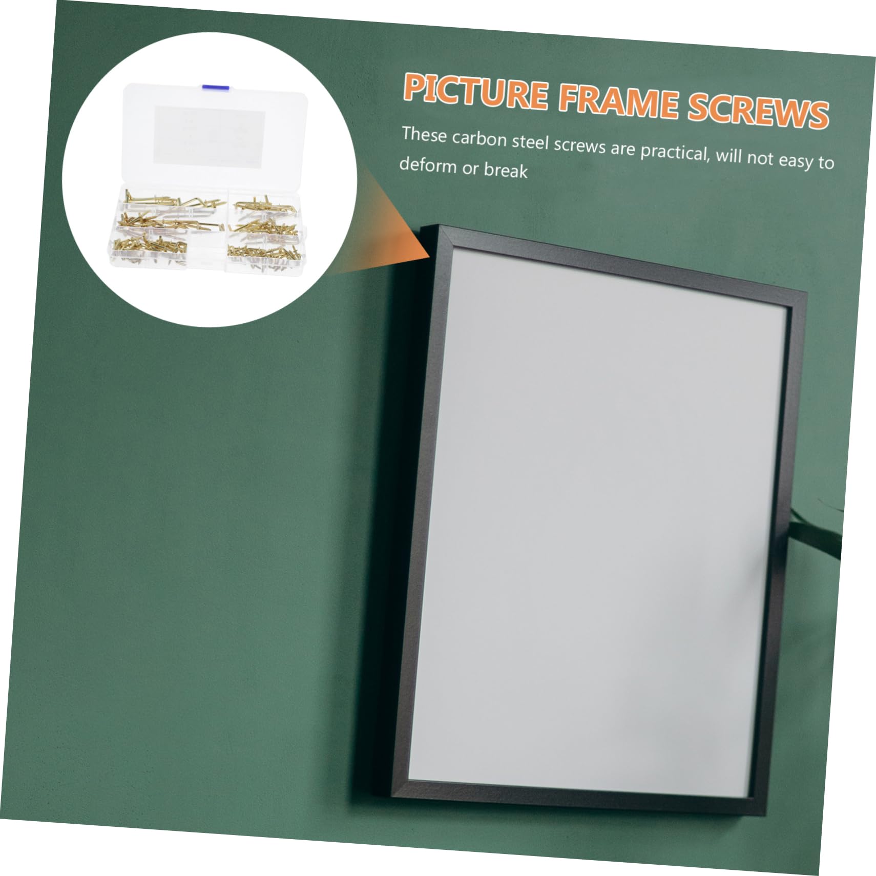 VILLFUL 120pcs Self-Tapping Screws 90 Degree Screws Tiny Screws Small Screw Hooks Hanging Screw Hooks Mini Hooks Right Angle Screws Picture Frame Screws Small Screws Golden Carbon Steel