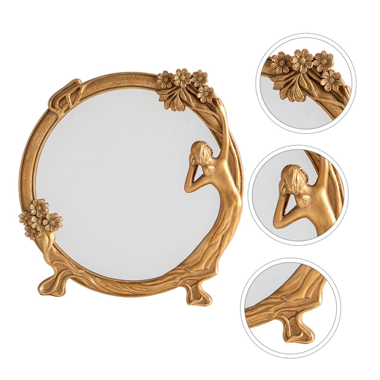 ABOOFAN Vintage Schminkspiegel als Tischspiegel mit Reliefornament, Gold