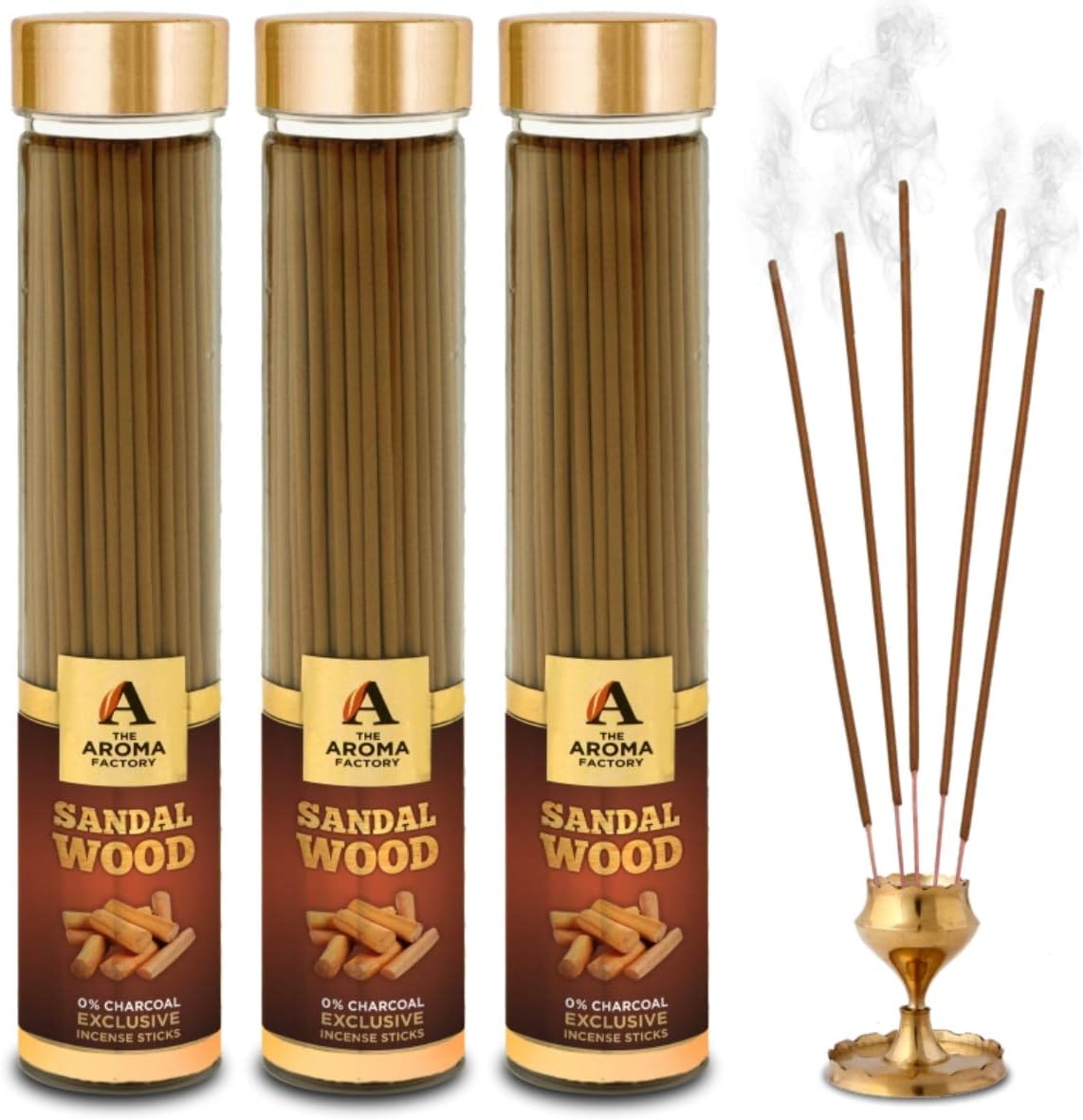 The Aroma Factory Chandan Sandalwood Agarbatti for Pooja,Luxury Incense Sticks,No Charcoal,100% Herbal Fragrance Agarbathi (Bottle Pack of 3x100g)