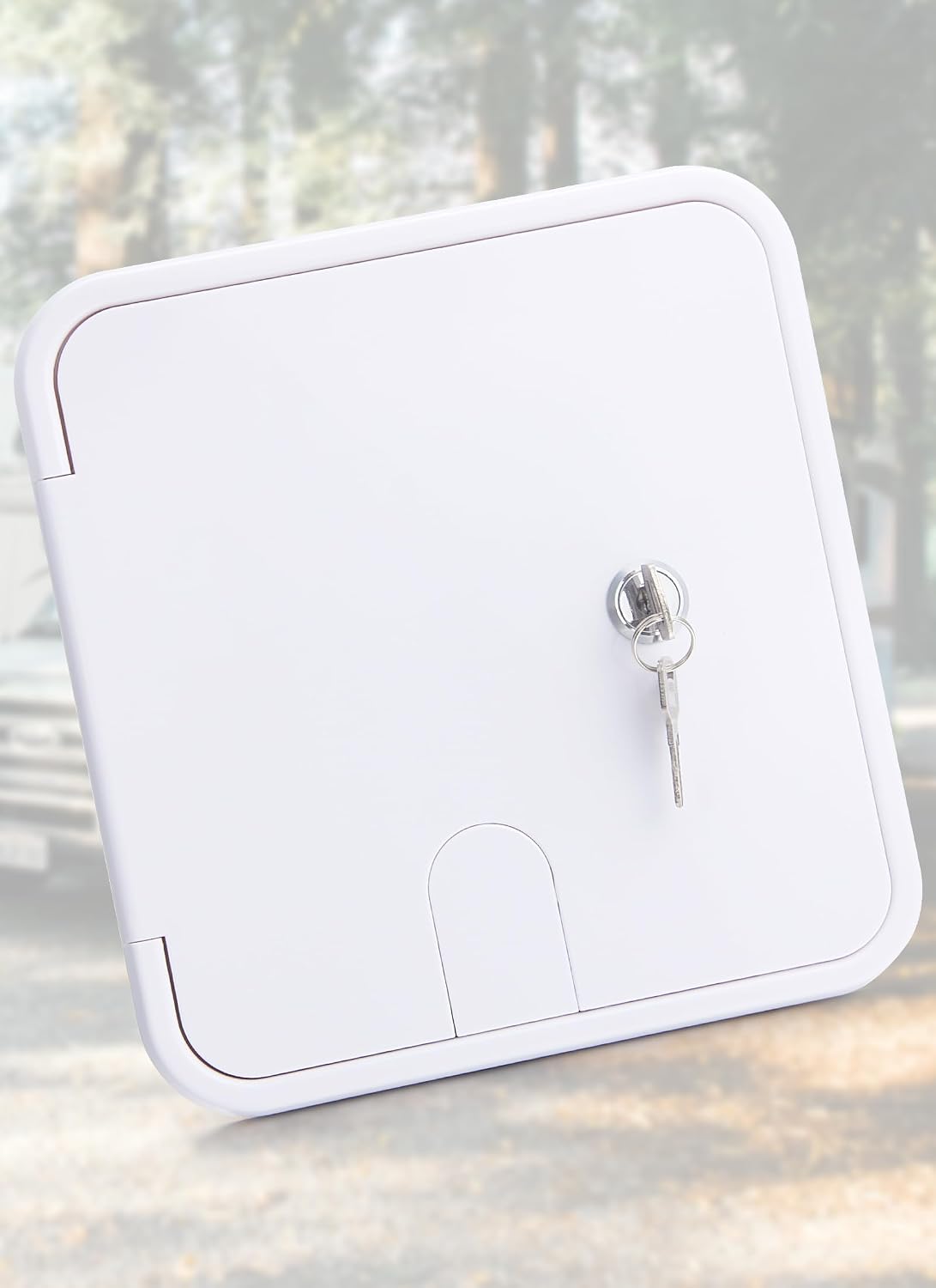 RV Access Door, RV Electrical Cord Trailer Power Cord Hatch Cable Cover Camper Hose Storage Door RV Compartment Door, White Large Size with 2 Keys