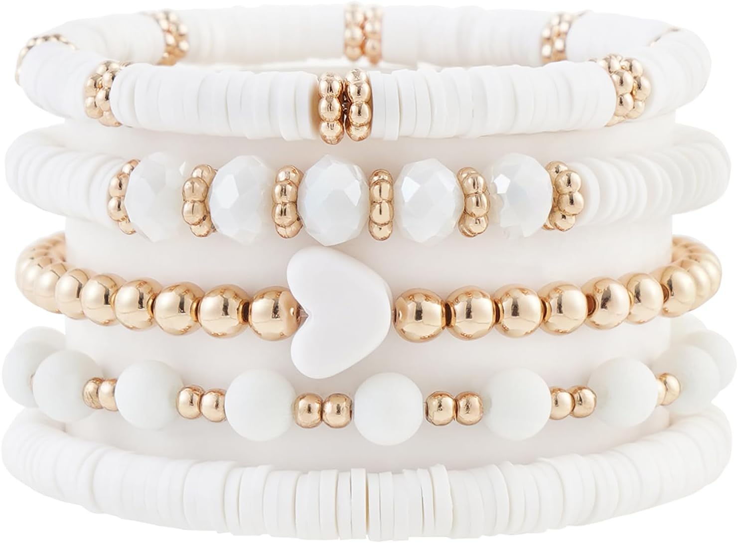 RISHEGAE Heishi Beaded Stretch Bracelets for Women Stackable Polymer Clay Beads Bracelets Friendship Boho Summer Beach Bracelet Jewelry Set