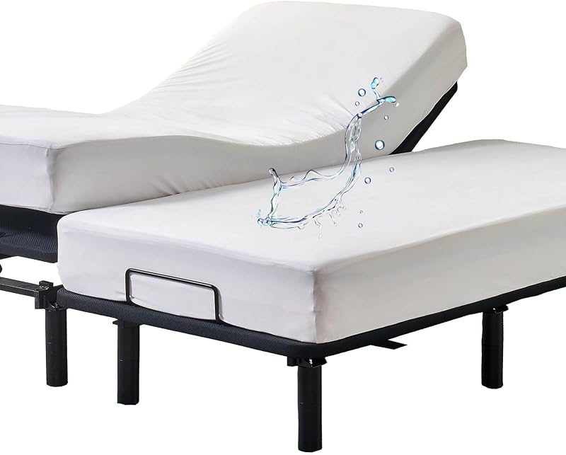 Kingnex Waterproof Split Cal King Mattress Protector for Adjustable Bed | 2 California Twin XL Fitted Covers in 1 Package Each 36x84, Soft Bamboo Viscose Smooth Jersey Surface