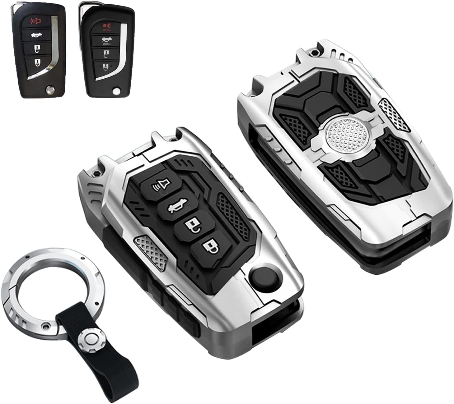 Heavy Zinc Alloy Key Fob Cover Case Compatible with Toyota Camry RAV4 Corolla Tundra Fortuner,2018-2022 C-HR LE Protection Shell Car Accessories (Silver, 4 Buttons)