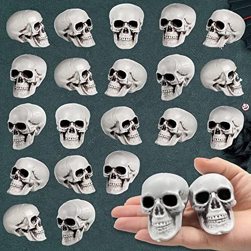 Aggsoso 24 Pcs Skulls Halloween Decor, Plastic Skull Heads for Day of The Dead Decor Realistic Looking Skulls Halloween Home Decor, Mini Skulls Halloween Skulls Decor for Haunted House Home Table Yard