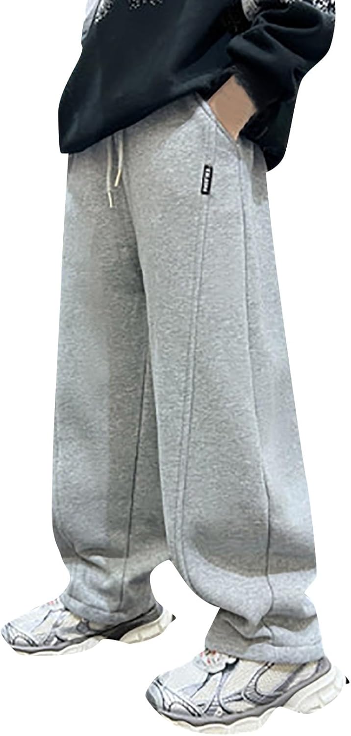 Teen Boys Fleece Lined Sweatpants Winter Warm Elastic Waist Joggers with Pocket Boys Thick Casual Athletic Loose Jogger Pants