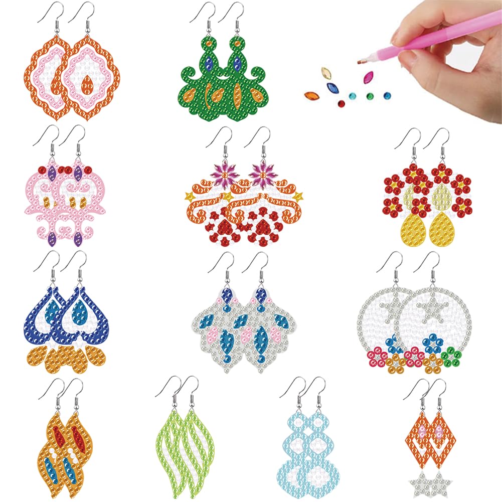 BEUNITONE 12 Pairs Flower Diamond Painting Earrings Fashion DIY Earring Making Kit Diamond Art Earrings Jewelry Making Kit for Adults Women Craft Ornaments DIY Decor